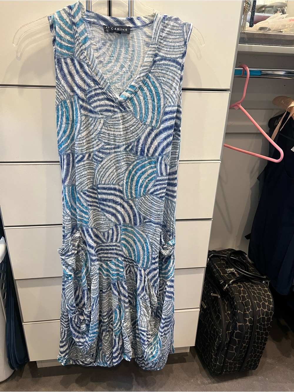 Carine VALERIE dress blue whirl midi pockets lightweight summer packable